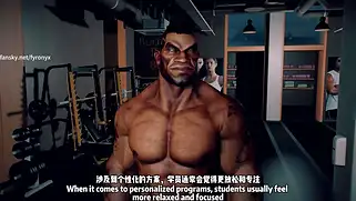 Спортивная тянка с гигантскими буферами тягает гантели и прыгает на члене
