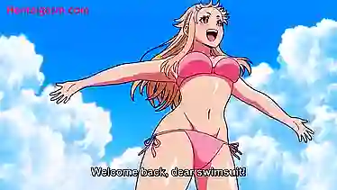 Миниатюрная хентай краля в купальнике отсасывает и дрочит в море хуй качку