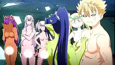 Красавчик собрал гарем хентай сучек с ушками и рожками, устроив секс сауну