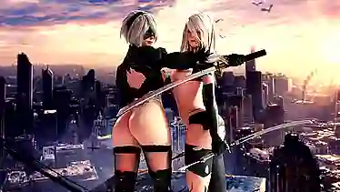 Порнушка по NieR: Automata и Overwatch с трахом жопастых 3D красоток